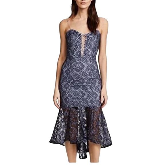REVOLVE Nicholas Whisper Lace Blue Asymmetric Midi Dress Size 4